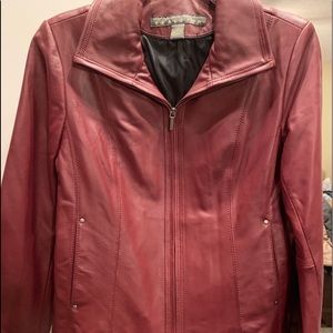 Brick Red Leather zip up jacket